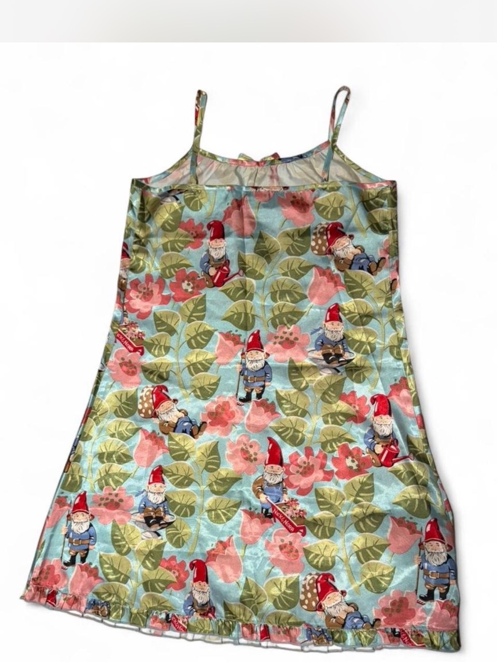 BNWOT Nick & Nora Blue Floral Gnome Print Camisole Satin-like Dress - Picture 8 of 8